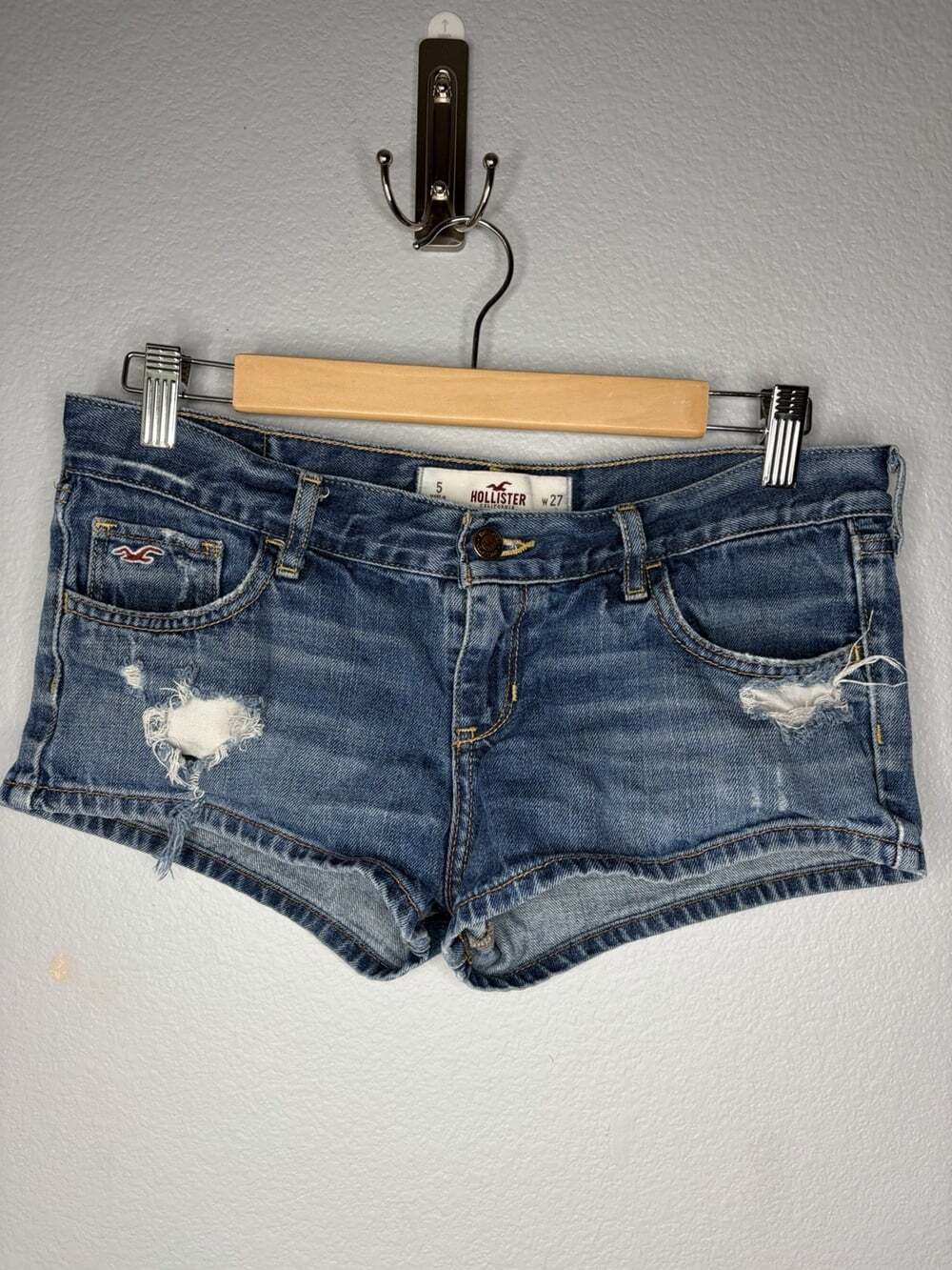 Hollister California y2k Denim micro Shorts Distressed Blue Size 27